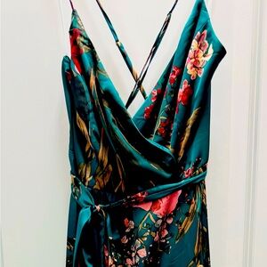 Lulu's Teal Floral Satin Dress
